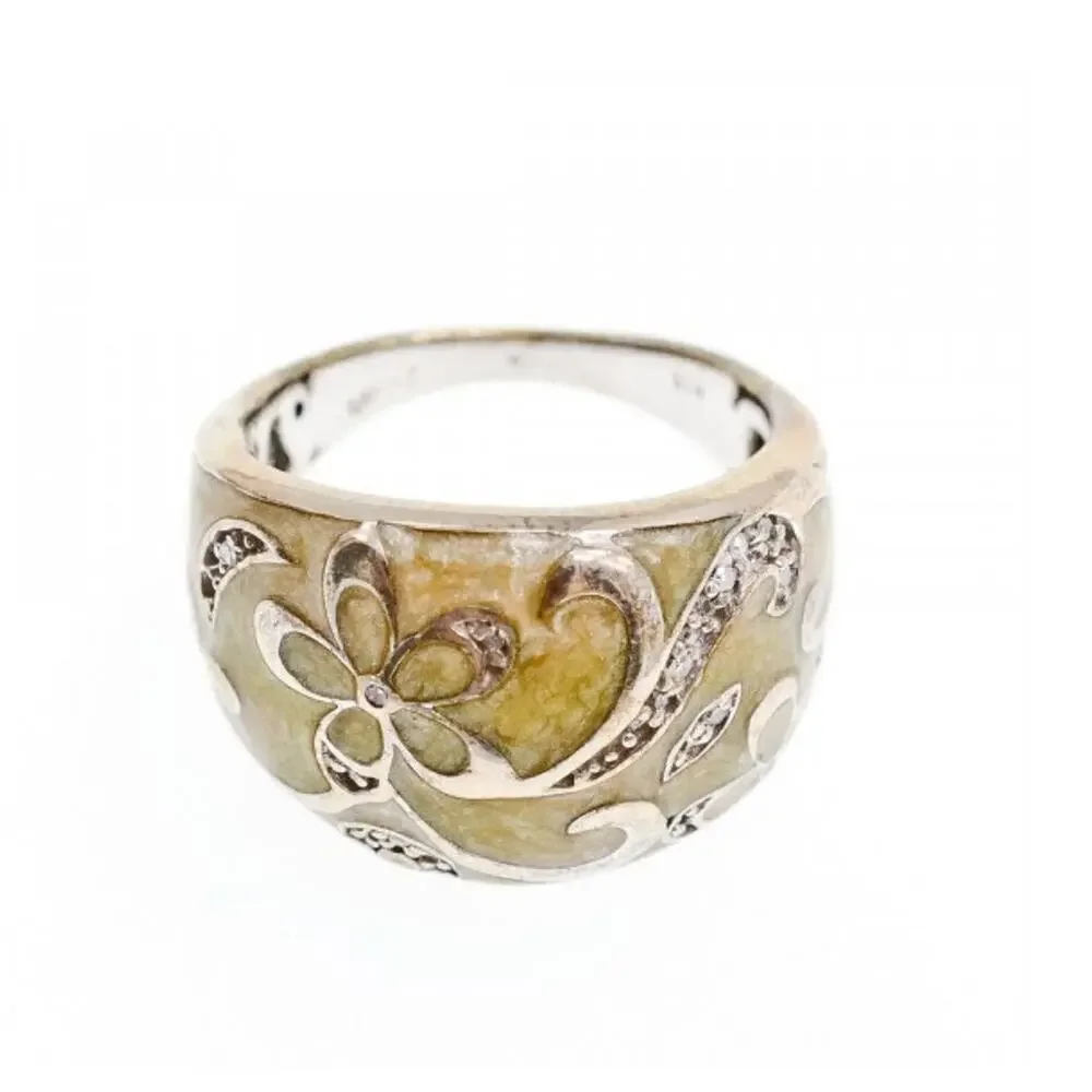 925 Sterling Silver Agate & CZ Ring Size 6.75